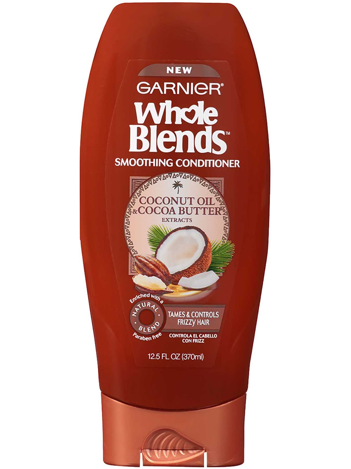 Garnier Whole Blends Smoothing Conditioner Coconut Oil Cocoa Butter Extracts Front Of Bottle